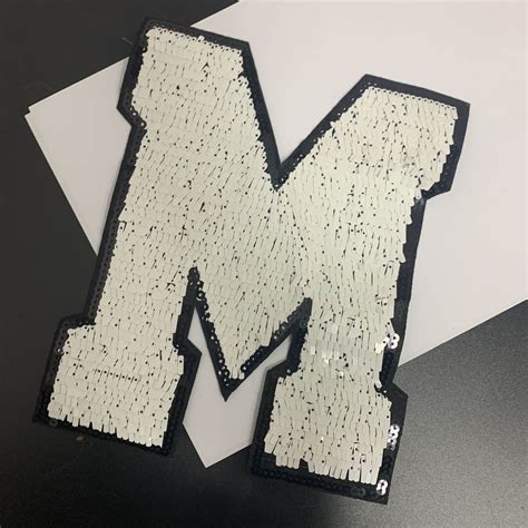 White Letter M Sequin Patch Cool Badge Iron On Patch Sew Etsy