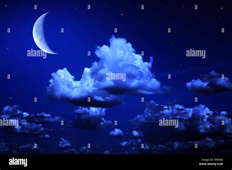 Big Moon And Stars In A Cloudy Night Blue Sky Fantastic Beautiful
