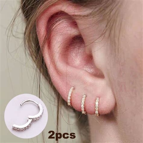 2pcslot Titanium Crystal Ear Rook Helix Piercing Ring Ear Septum Nose