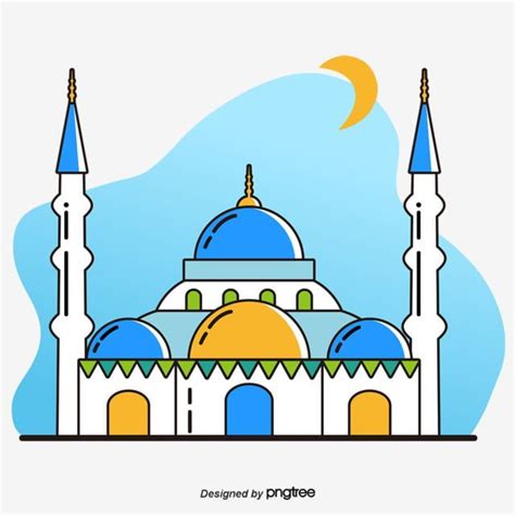 Blue Vector Cartoon Lovely Wind Elements In Ramadan Mosque Architecture, Lovely Breeze, Hand ...