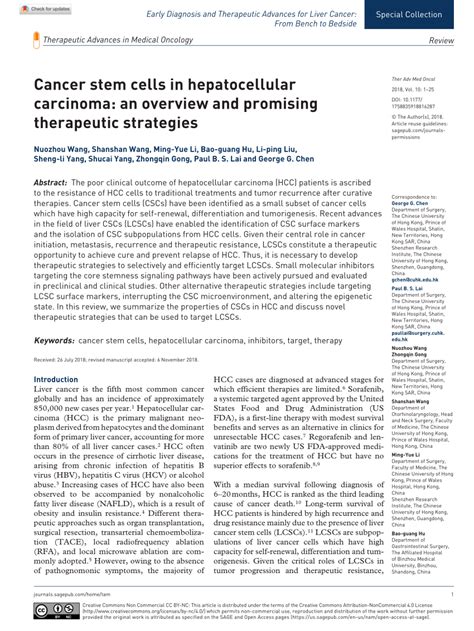 Pdf Cancer Stem Cells In Hepatocellular Carcinoma An Overview And