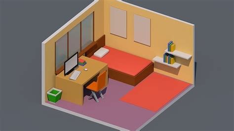 3d Model Isometric Low Poly Room Vr Ar Low Poly Cgtrader