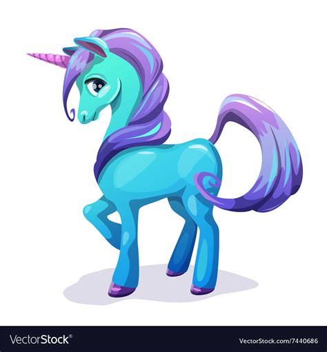 Cute Cartoon Blue Unicorn With Purple Hair Vector Image