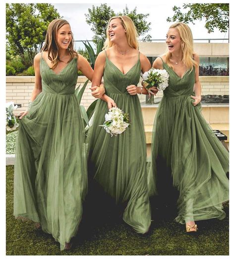 Pin By Rebecca S On Wedding In 2020 Long Green Bridesmaid Dresses Olive Green Bridesmaid