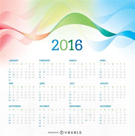 Calendario 2016 Con Colores De Fondo Descargar Vector