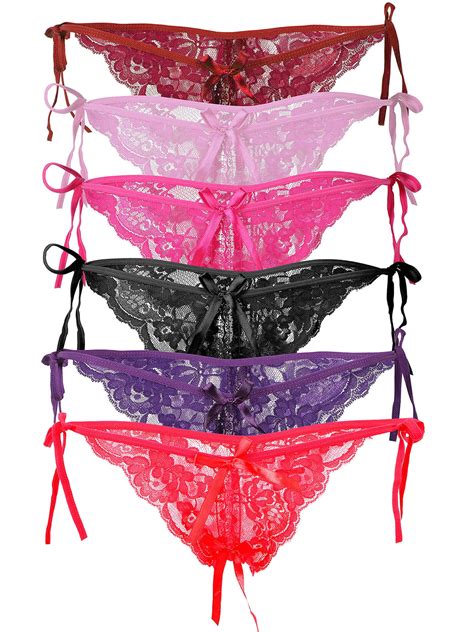 6 Pack Of Women Sexy Lace Low Rise Panties Lingerie Open Crotch Thong G