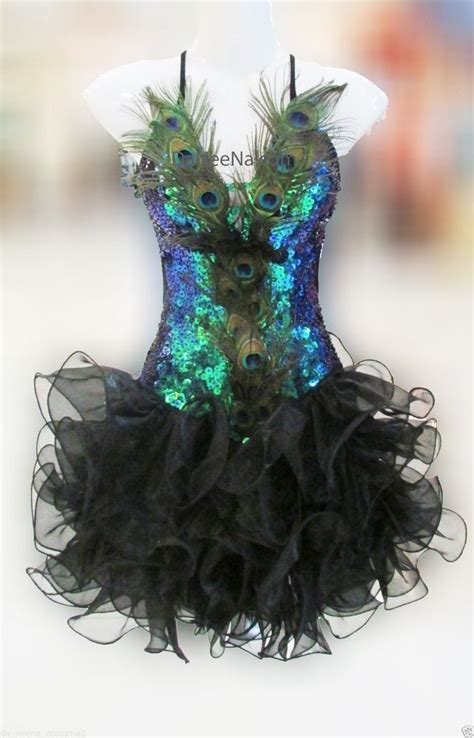 Da Neena M145 Peacock Angel Feather Showgirl Vegas Stage Dance Dress Xs