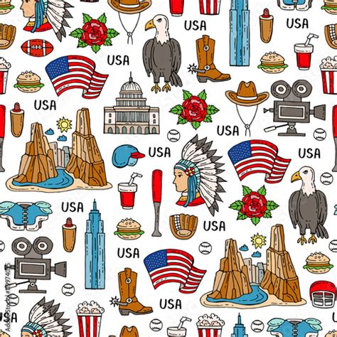 Pattern With Colored Symbols Of United States Of America Buy This