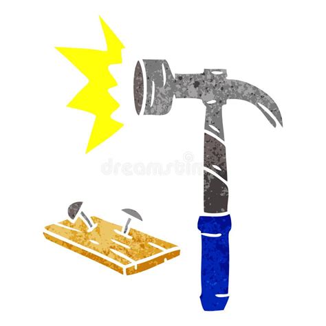 A Creative Retro Cartoon Doodle Of A Hammer And Nails Stock Vector