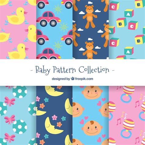 Free Vector Pack Of Eight Cute Baby Patterns