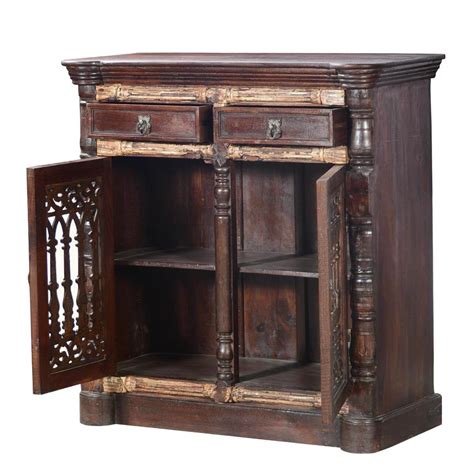 Anoka Hand Carved Rustic Reclaimed Wood Traditional Storage Cabinet