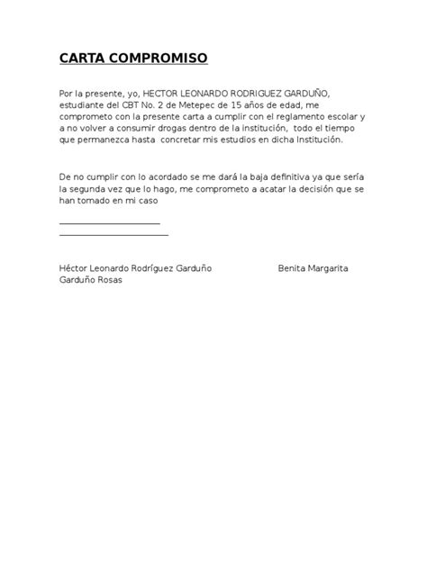 Carta Compromiso Ejemplos Y Formatos Pdf Word