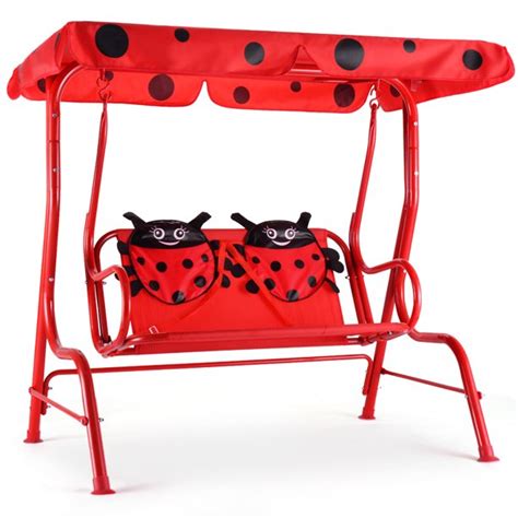 This high quality and brand new children's furniture set includes one table, two foldable chairs, and an umbrella. Costway Kids Patio Swing Chair Children Porch Bench Canopy ...
