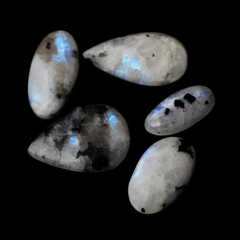Natural Black Spotted Blue Fire Rainbow Moonstone 5 Pcs Oval Etsy Uk