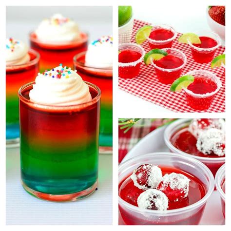 There Are Many Desserts In Small Cups On The Table And One Is Red Green White And Blue