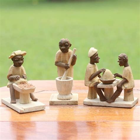 World Menagerie Aremllini Hand Carved Wood African 3 Piece Figurine Set