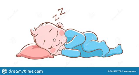 Baby Boy Sleeping Cute Happy Newborn In Blue Pajamas Isolated Cartoon