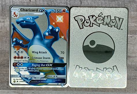 Silver Shiny Charizard Gx Pokemon Card Metal Hidden Fates Etsy