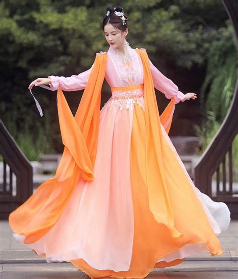 Fairy Style Traditional Chinese Dance Costumes Modern Orange Hanfu Hanfumodern