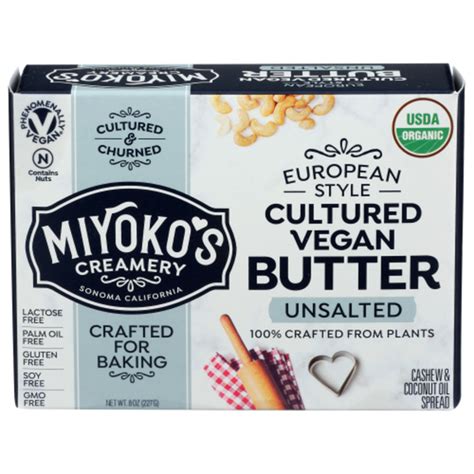 Miyokos Creamery Vegan Butter European Style Unsalted Cultured 8 Oz