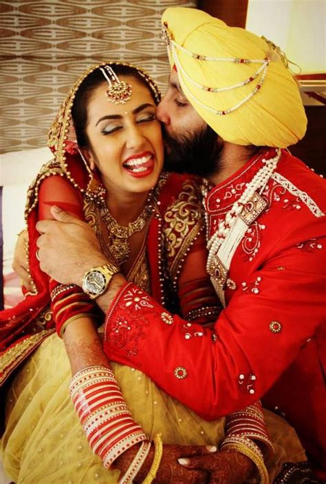 Beautiful Indian Bride And Groom Wedding Punjabi Glamour Gold Red Indian Bridal Photos