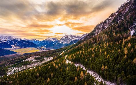 Nature Landscape Mountain Forest Sunset Fall Clouds Alps Austria Snow Sky Wallpapers