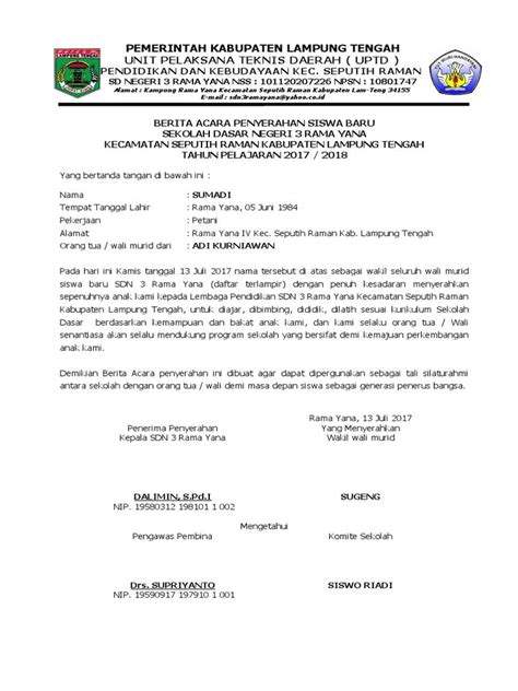 Contoh Berita Acara Serah Terima Siswa Baru  Gawe CV