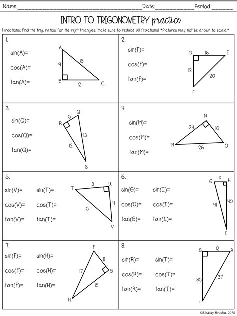Right Angle Trigonometry Worksheet