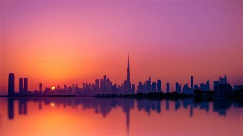 Dubai City 4k Wallpaper Skyline Silhouette Cityscape Sunset Burj