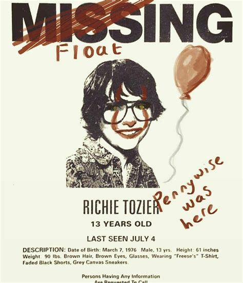 richie tozier missing poster from it pennywise horror movie entertainment memorabilia reproductions
