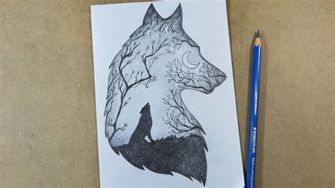 How To Draw Scenery Of Moonlight Wolf Step By Step Hihi Pencil Youtube