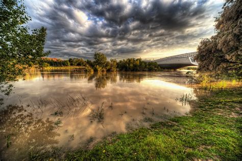 Scenery Spain Rivers Bridges Sky Hdr Clouds Zaragoza Aragon