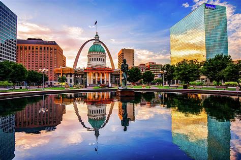 Saint Louis Gateway Arch Skyline Reflections Photograph By Gregory