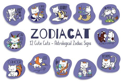 Zodiac Signs Cute Cat Vector Set Astrological Symbols 369214 Illustrations Design Bundles