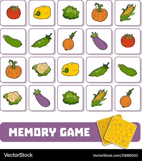 Memory Game For Children Cards With Vegetables Vector Image