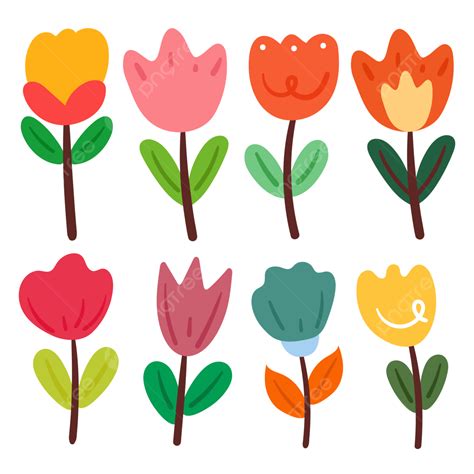 Gambar Set Doodle Bunga Tulip Yang Lucu Stiker Bunga Ikon Bunga