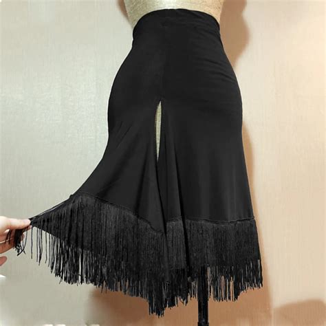 Buy Latin Dance Skirt Black Sexy Split Tassel Fringe Skirts Dancing Clothes