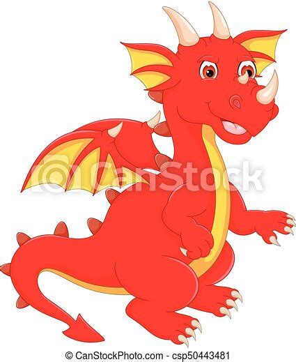 Vector Illustration Of Funny Dragon Cartoon Posing With Smile And