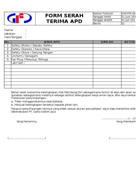 17 Contoh Form Inspeksi Apd Terkini