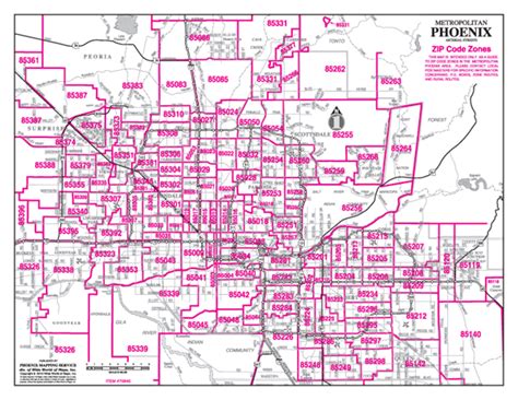 Phoenix Metropolitan Arterial Streets Zip Code Wall Map By Wide World