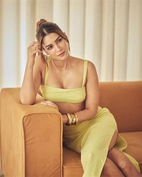Kriti Sanon Shows Off Her Stunning Physique In A Lime Bralette And Thigh High Slit Skirt