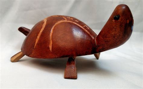 Handmade Hand Carved Wood Turtle From Antigua By Lakeshorethrift