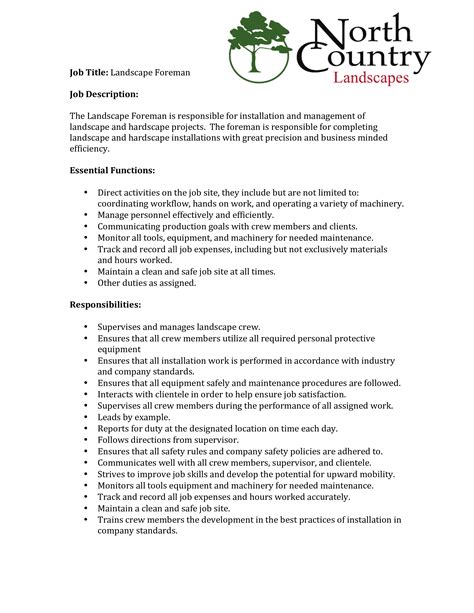 Even now it looks outside and how the landscape has been done is very important in terms of how people view a properly or a place. Landscape Foreman Job Description | Templates at ...