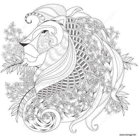 Coloriage Zentagle Lion With Floral Elements Adulte