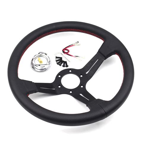 14inch 350mm Red Stitching Deep Dish Leather Nd Drift Racing Sport