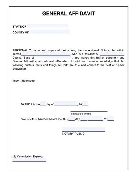 Sample Of Affidavit Form Free General Affidavit Template Statement Template Notary