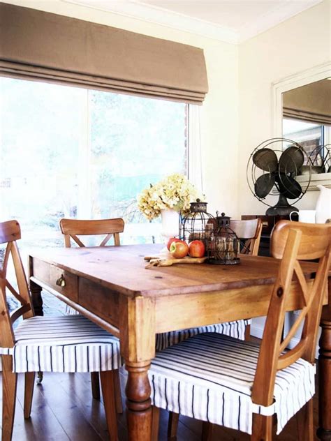 Then, layer a blue dining chair pad on top of each seat for a pop of color. Striped Dining Room Chair Cushions | Dining room chair ...