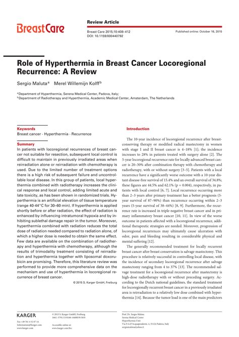 Pdf Role Of Hyperthermia In Breast Cancer Locoregional Recurrence A