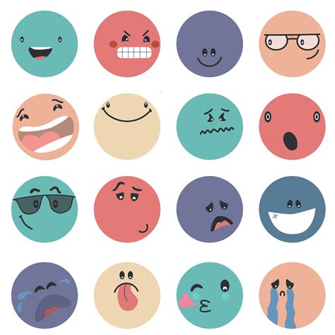 Round Abstract Comic Faces With Various Emotions Different Colorful Characters Cartoon Style