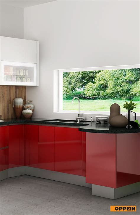 Modern High Gloss Kitchen Cabinet In Red Lacquer High Gloss Kitchen
